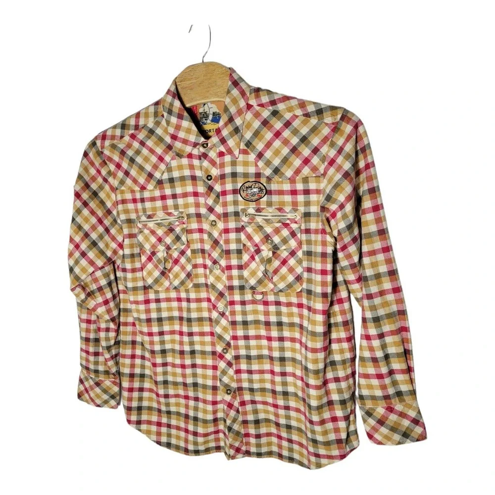 Portal Truckers Road Dogs On Hogs Men's 2XL‎ Flannel Long Sleeve Plaid Shirt
